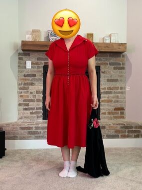 Tatyana Bright Red Button-Front Midi Dress